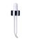 Silver metal 20-400 smooth skirt dropper assembly with white rubber bulb and 2.75 inch bent tip glass pipette