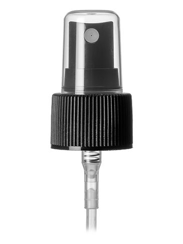 Black PP plastic 24-410 ribbed skirt fine mist fingertip sprayer with clear overcap and 6.875 inch dip tube (0.18cc output)