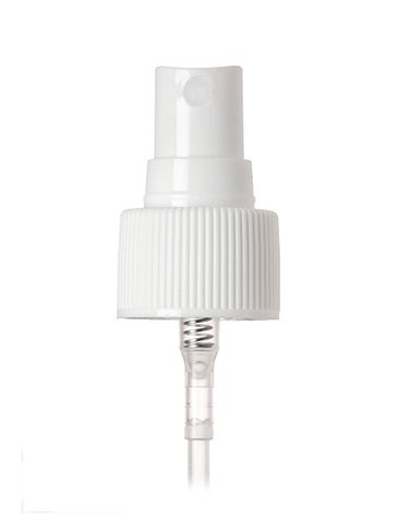 White PP plastic 24-410 ribbed skirt fine mist fingertip sprayer with clear overcap and 6.9 inch dip tube (0.18 cc output)