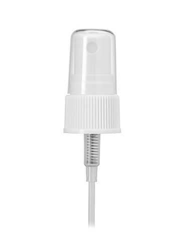 White plastic 20-410 ribbed skirt fine mist fingertip sprayer with clear overcap and 4.125 inch dip tube (0.16 cc output)