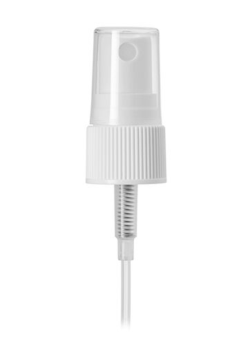 White PP plastic 20-410 ribbed skirt fine mist fingertip sprayer with clear overcap and 6 inch dip tube (0.19 cc output)