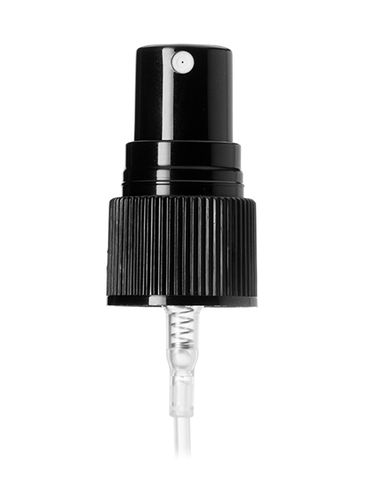 Black PP plastic 20-410 ribbed skirt fine-mist fingertip sprayer with clear overcap and 5.75 inch dip tube (.19 cc output)