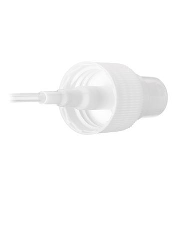 White PP plastic 20-410 ribbed skirt fine-mist fingertip sprayer with clear overcap and 4.50 inch dip tube (.13 cc output)