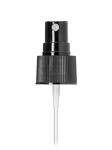 Black PP plastic 24-410 ribbed skirt fine mist fingertip sprayer with clear overcap and 6.75 inch dip tube (.16 cc output)