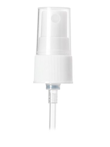 White PP plastic 20-410 ribbed skirt fine mist fingertip sprayer with clear overcap and 5.3 inch dip tube ( .12-.16 cc output)